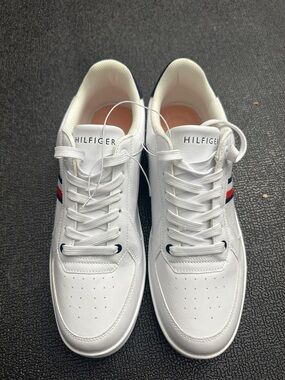 Tommy Hilfiger White Sneakers with Red and Navy Stripe Accent